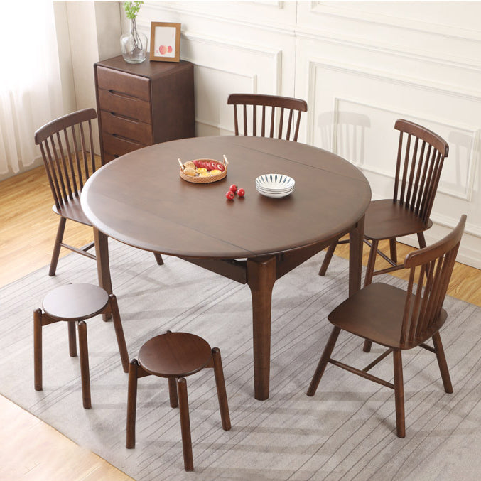 Contemporary Round Extendable Dining Table Solid Wood Standard Dining Table for Kitchen Walnut 53.1"L x 53.1"W x 29.5"H Without Chairs Clearhalo ' dining_table' 'Dining Tables & Seating' 'Dining Tables' 'furn' 'furn_dining_table' 'Furniture' 'furniture_dining_table' 'Kitchen & Dining Furniture' 'kitchen&dining_furn' 'kitchen' 'kitchen_dining_table' 4413706