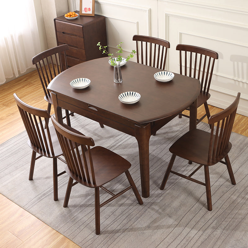Contemporary Round Extendable Dining Table Solid Wood Standard Dining Table for Kitchen Walnut 59.1"L x 59.1"W x 29.5"H Without Chairs Clearhalo ' dining_table' 'Dining Tables & Seating' 'Dining Tables' 'furn' 'furn_dining_table' 'Furniture' 'furniture_dining_table' 'Kitchen & Dining Furniture' 'kitchen&dining_furn' 'kitchen' 'kitchen_dining_table' 4413707