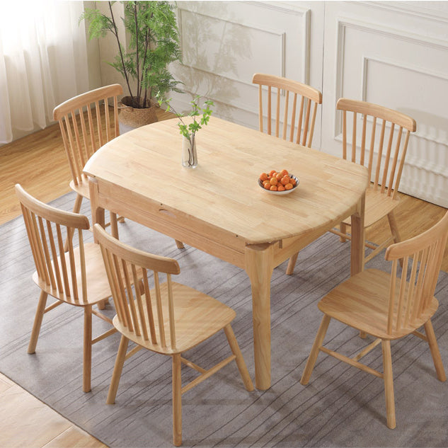 Contemporary Round Extendable Dining Table Solid Wood Standard Dining Table for Kitchen Natural 53.1"L x 53.1"W x 29.5"H Without Chairs Clearhalo ' dining_table' 'Dining Tables & Seating' 'Dining Tables' 'furn' 'furn_dining_table' 'Furniture' 'furniture_dining_table' 'Kitchen & Dining Furniture' 'kitchen&dining_furn' 'kitchen' 'kitchen_dining_table' 4413709