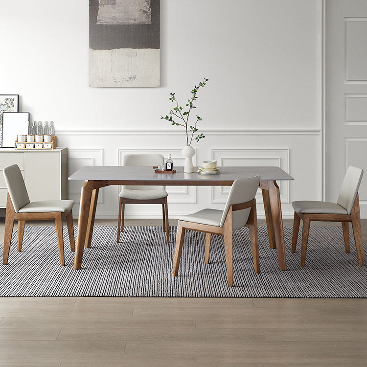 Rectangle Grey Top Dining Table Mid-Century Modern Sintered Stone Table with 4 Legs 63"L x 31.5"W x 29.5"H Without Chairs Clearhalo ' dining_table' 'Dining Tables & Seating' 'Dining Tables' 'furn' 'furn_dining_table' 'Furniture' 'furniture_dining_table' 'Kitchen & Dining Furniture' 'kitchen&dining_furn' 'kitchen' 'kitchen_dining_table' 4413722