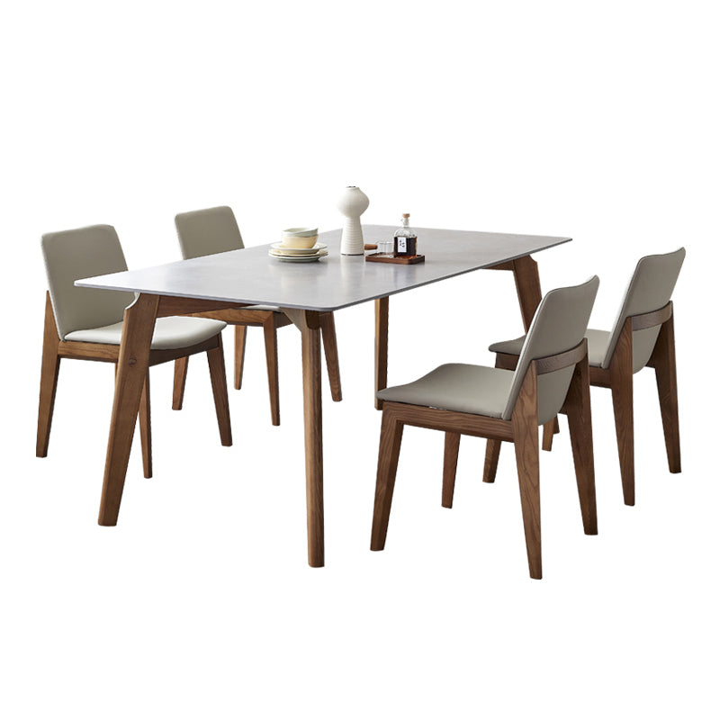 Rectangle Grey Top Dining Table Mid-Century Modern Sintered Stone Table with 4 Legs 55.1"L x 31.5"W x 29.5"H Without Chairs Clearhalo ' dining_table' 'Dining Tables & Seating' 'Dining Tables' 'furn' 'furn_dining_table' 'Furniture' 'furniture_dining_table' 'Kitchen & Dining Furniture' 'kitchen&dining_furn' 'kitchen' 'kitchen_dining_table' 4413724