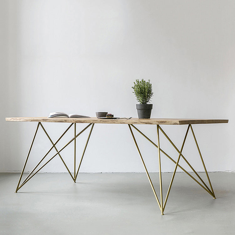 Traditional Luxury Rectangle Furniture Pine Solid Wood Dining Side Table Gold 63"L x 27.6"W x 29.5"H Without Chairs Clearhalo ' dining_table' 'Dining Tables & Seating' 'Dining Tables' 'furn' 'furn_dining_table' 'Furniture' 'furniture_dining_table' 'Kitchen & Dining Furniture' 'kitchen&dining_furn' 'kitchen' 'kitchen_dining_table' 4413735