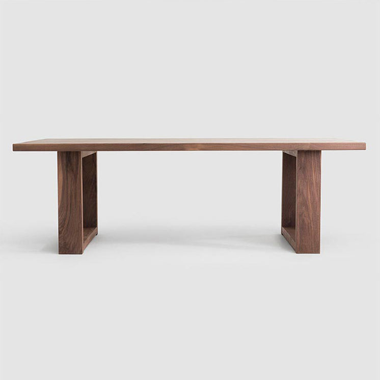 Industrial Solid Wood Dining Table Rectangle Table in Brown with Double Pedestal Base 70.9"L x 31.5"W x 29.5"H Without Chairs Clearhalo ' dining_table' 'Dining Tables & Seating' 'Dining Tables' 'furn' 'furn_dining_table' 'Furniture' 'furniture_dining_table' 'Kitchen & Dining Furniture' 'kitchen&dining_furn' 'kitchen' 'kitchen_dining_table' 4413777