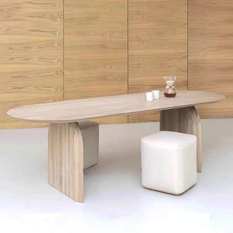 Contemporary Style Oval Furniture Double Pedestal Solid Wood Dinner Table Natural Without Chairs Clearhalo ' dining_table' 'Dining Tables & Seating' 'Dining Tables' 'furn' 'furn_dining_table' 'Furniture' 'furniture_dining_table' 'Kitchen & Dining Furniture' 'kitchen&dining_furn' 'kitchen' 'kitchen_dining_table' 4413799