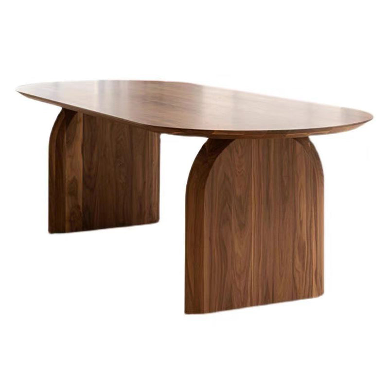 Contemporary Style Oval Furniture Double Pedestal Solid Wood Dinner Table Brown Without Chairs Clearhalo ' dining_table' 'Dining Tables & Seating' 'Dining Tables' 'furn' 'furn_dining_table' 'Furniture' 'furniture_dining_table' 'Kitchen & Dining Furniture' 'kitchen&dining_furn' 'kitchen' 'kitchen_dining_table' 4413802