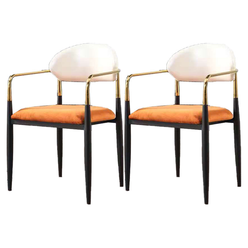 Restaurant Contemporary Upholstered Arm Chair Matte Finish Open Back Dining Chair White-Saffron 2 Piece Set Clearhalo ' kitchen&dining_furn' 'Dining Chairs' 'Dining Tables & Seating' 'dining_chair' 'furn' 'furn_dining_chair' 'Furniture' 'furniture_dining_chair' 'Kitchen & Dining Furniture' 'kitchen' 4413853