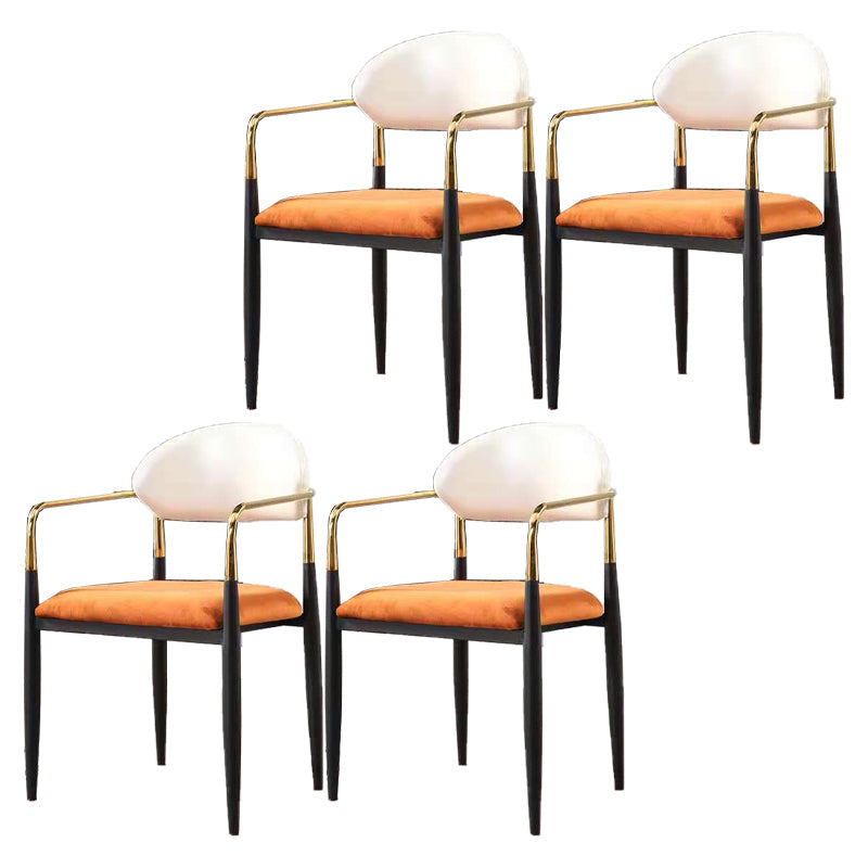 Restaurant Contemporary Upholstered Arm Chair Matte Finish Open Back Dining Chair White-Saffron 4 Piece Set Clearhalo ' kitchen&dining_furn' 'Dining Chairs' 'Dining Tables & Seating' 'dining_chair' 'furn' 'furn_dining_chair' 'Furniture' 'furniture_dining_chair' 'Kitchen & Dining Furniture' 'kitchen' 4413855