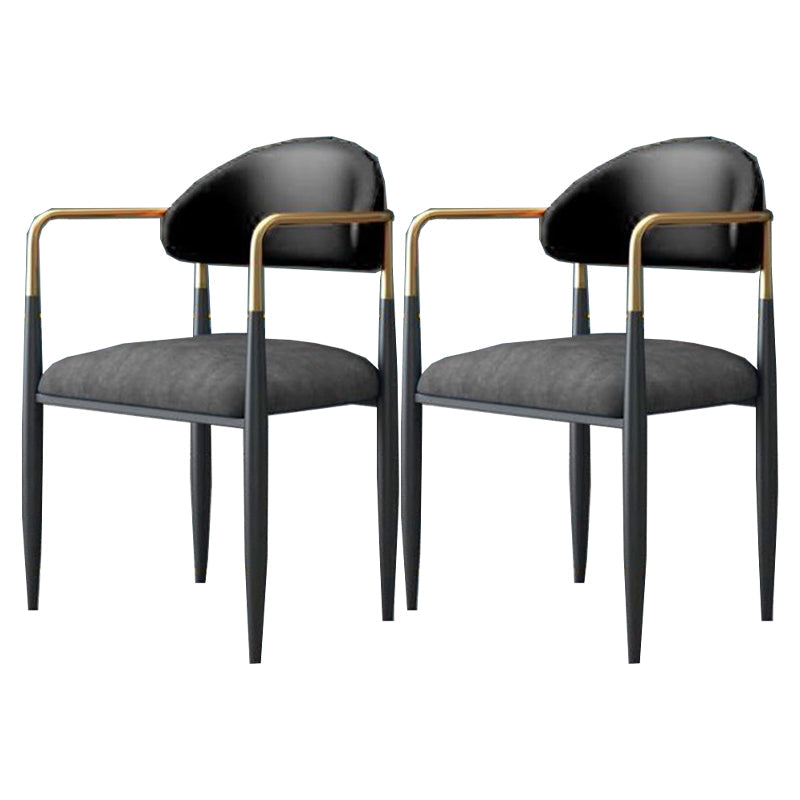 Restaurant Contemporary Upholstered Arm Chair Matte Finish Open Back Dining Chair Black-Gray 2 Piece Set Clearhalo ' kitchen&dining_furn' 'Dining Chairs' 'Dining Tables & Seating' 'dining_chair' 'furn' 'furn_dining_chair' 'Furniture' 'furniture_dining_chair' 'Kitchen & Dining Furniture' 'kitchen' 4413859