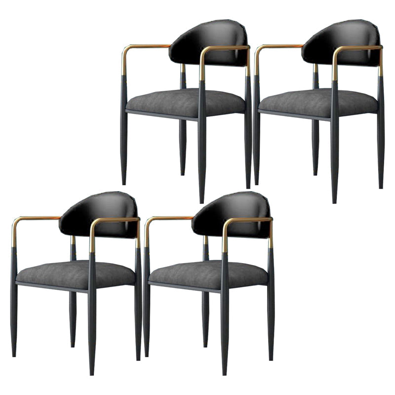Restaurant Contemporary Upholstered Arm Chair Matte Finish Open Back Dining Chair Black-Gray 4 Piece Set Clearhalo ' kitchen&dining_furn' 'Dining Chairs' 'Dining Tables & Seating' 'dining_chair' 'furn' 'furn_dining_chair' 'Furniture' 'furniture_dining_chair' 'Kitchen & Dining Furniture' 'kitchen' 4413861