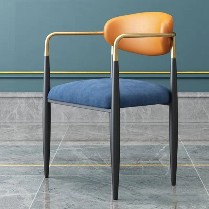 Restaurant Contemporary Upholstered Arm Chair Matte Finish Open Back Dining Chair Blue-Orange 1 Piece Clearhalo ' kitchen&dining_furn' 'Dining Chairs' 'Dining Tables & Seating' 'dining_chair' 'furn' 'furn_dining_chair' 'Furniture' 'furniture_dining_chair' 'Kitchen & Dining Furniture' 'kitchen' 4413872