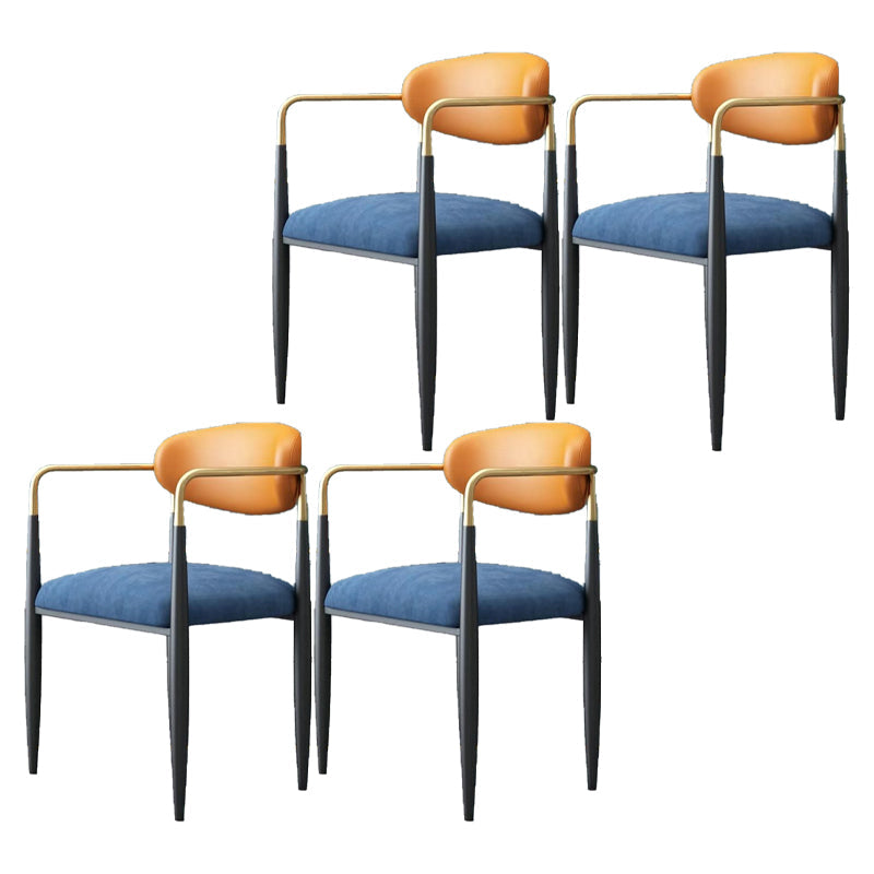 Restaurant Contemporary Upholstered Arm Chair Matte Finish Open Back Dining Chair Blue-Orange 4 Piece Set Clearhalo ' kitchen&dining_furn' 'Dining Chairs' 'Dining Tables & Seating' 'dining_chair' 'furn' 'furn_dining_chair' 'Furniture' 'furniture_dining_chair' 'Kitchen & Dining Furniture' 'kitchen' 4413874