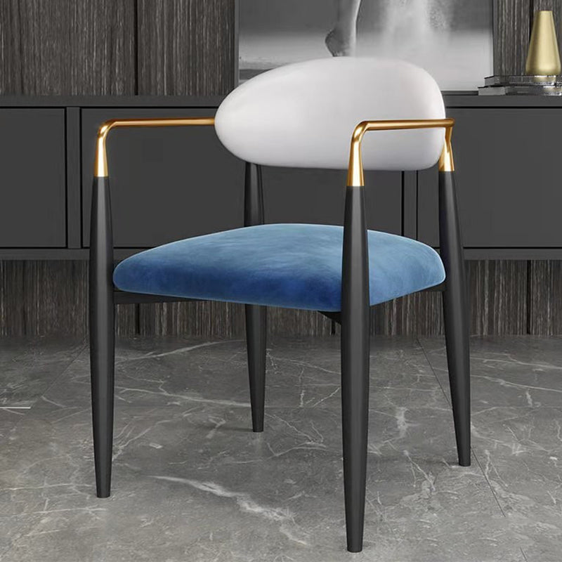 Restaurant Contemporary Upholstered Arm Chair Matte Finish Open Back Dining Chair White-Blue 1 Piece Clearhalo ' kitchen&dining_furn' 'Dining Chairs' 'Dining Tables & Seating' 'dining_chair' 'furn' 'furn_dining_chair' 'Furniture' 'furniture_dining_chair' 'Kitchen & Dining Furniture' 'kitchen' 4413875