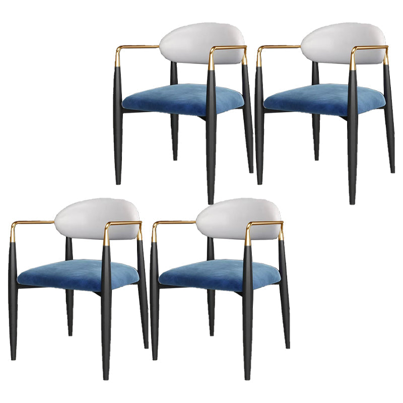 Restaurant Contemporary Upholstered Arm Chair Matte Finish Open Back Dining Chair White-Blue 4 Piece Set Clearhalo ' kitchen&dining_furn' 'Dining Chairs' 'Dining Tables & Seating' 'dining_chair' 'furn' 'furn_dining_chair' 'Furniture' 'furniture_dining_chair' 'Kitchen & Dining Furniture' 'kitchen' 4413877
