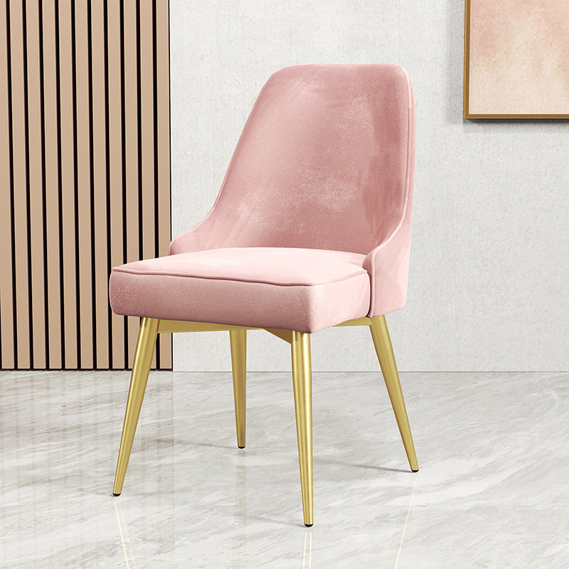 Nordic Style Dining Chair Kitchen Armless Chair with Metal Legs Pink 1 Piece Brass Gold Clearhalo ' kitchen&dining_furn' 'Dining Chairs' 'Dining Tables & Seating' 'dining_chair' 'furn' 'furn_dining_chair' 'Furniture' 'furniture_dining_chair' 'Kitchen & Dining Furniture' 'kitchen' 4413946