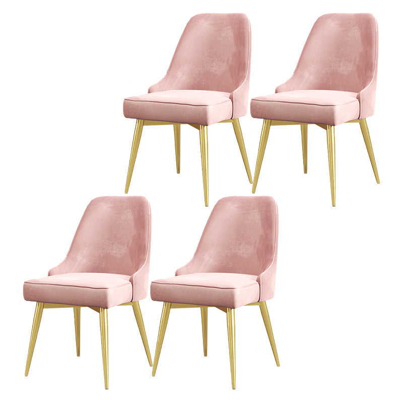 Nordic Style Dining Chair Kitchen Armless Chair with Metal Legs Pink 4 Piece Set Brass Gold Clearhalo ' kitchen&dining_furn' 'Dining Chairs' 'Dining Tables & Seating' 'dining_chair' 'furn' 'furn_dining_chair' 'Furniture' 'furniture_dining_chair' 'Kitchen & Dining Furniture' 'kitchen' 4413950
