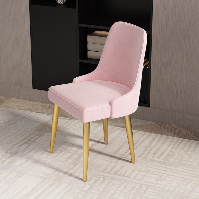 Kitchen Glam Style Dining Chairs Armless Chair with Metal Legs Pink 1 Piece Clearhalo ' kitchen&dining_furn' 'Dining Chairs' 'Dining Tables & Seating' 'dining_chair' 'furn' 'furn_dining_chair' 'Furniture' 'furniture_dining_chair' 'Kitchen & Dining Furniture' 'kitchen' 4414102