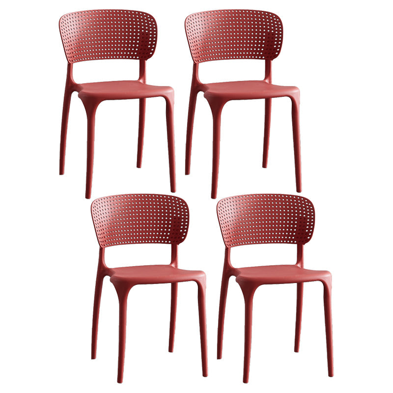 Modern Plastic Indoor-Outdoor Side Chair Open Back Dining Chair Red Set of 4 Clearhalo ' kitchen&dining_furn' 'Dining Chairs' 'Dining Tables & Seating' 'dining_chair' 'Furniture' 'furniture_dining_chair' 'Kitchen & Dining Furniture' 'kitchen' 4414161