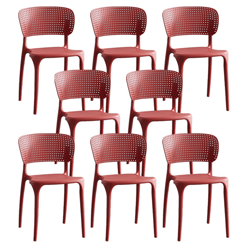 Modern Plastic Indoor-Outdoor Side Chair Open Back Dining Chair Red Set of 8 Clearhalo ' kitchen&dining_furn' 'Dining Chairs' 'Dining Tables & Seating' 'dining_chair' 'Furniture' 'furniture_dining_chair' 'Kitchen & Dining Furniture' 'kitchen' 4414162