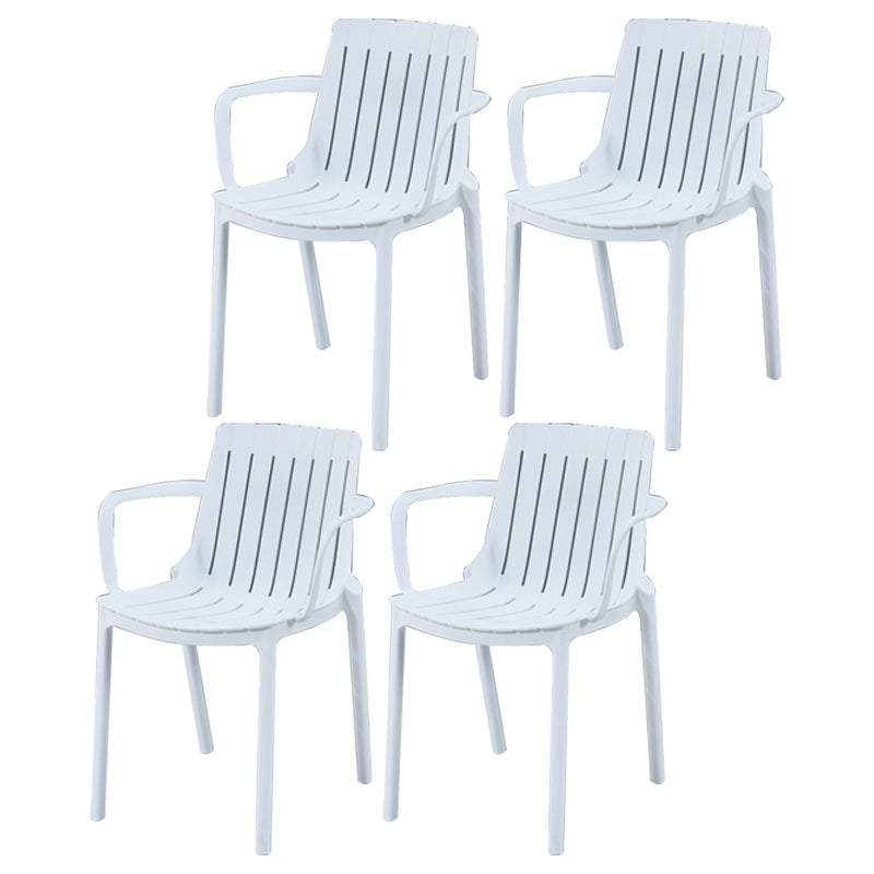 Modern Plastic Indoor-Outdoor Chairs Slat Back Arm Chair for Restaurant White 4 Piece Set Clearhalo ' kitchen&dining_furn' 'Dining Chairs' 'Dining Tables & Seating' 'dining_chair' 'furn' 'furn_dining_chair' 'Furniture' 'furniture_dining_chair' 'Kitchen & Dining Furniture' 'kitchen' 4414230