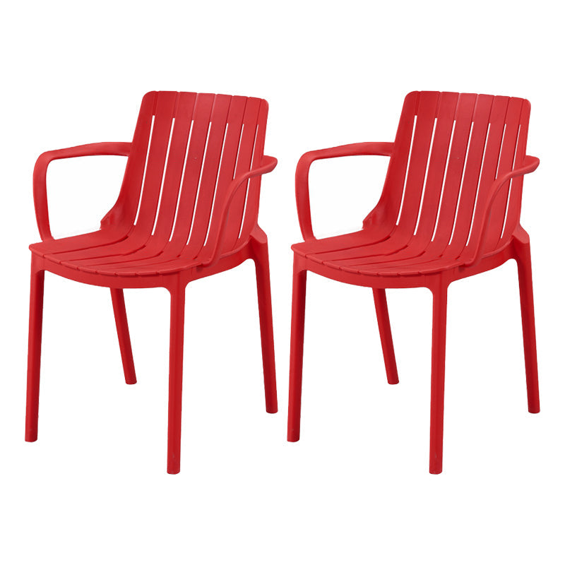 Modern Plastic Indoor-Outdoor Chairs Slat Back Arm Chair for Restaurant Red 2 Piece Set Clearhalo ' kitchen&dining_furn' 'Dining Chairs' 'Dining Tables & Seating' 'dining_chair' 'furn' 'furn_dining_chair' 'Furniture' 'furniture_dining_chair' 'Kitchen & Dining Furniture' 'kitchen' 4414232