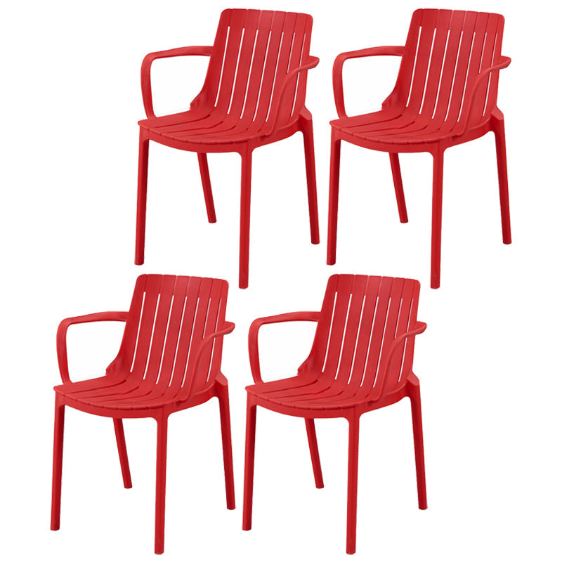 Modern Plastic Indoor-Outdoor Chairs Slat Back Arm Chair for Restaurant Red 4 Piece Set Clearhalo ' kitchen&dining_furn' 'Dining Chairs' 'Dining Tables & Seating' 'dining_chair' 'furn' 'furn_dining_chair' 'Furniture' 'furniture_dining_chair' 'Kitchen & Dining Furniture' 'kitchen' 4414235