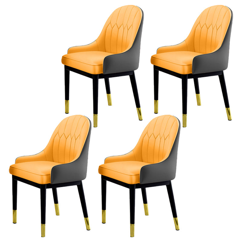 Glam Dining Chairs Matte Finish Leather Curved Parsons Chair for kitchen Yellow-Gray 4 Piece Set Clearhalo ' kitchen&dining_furn' 'Dining Chairs' 'Dining Tables & Seating' 'dining_chair' 'furn' 'furn_dining_chair' 'Furniture' 'furniture_dining_chair' 'Kitchen & Dining Furniture' 'kitchen' 4414283