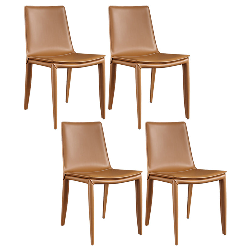Contemporary Leather Curved Side Chair Matte Finish Parsons Chair Orange 4 Piece Set Clearhalo ' kitchen&dining_furn' 'Dining Chairs' 'Dining Tables & Seating' 'dining_chair' 'furn' 'furn_dining_chair' 'Furniture' 'furniture_dining_chair' 'Kitchen & Dining Furniture' 'kitchen' 4414307