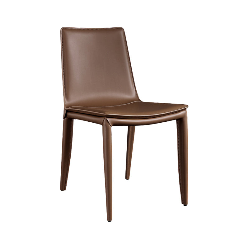 Contemporary Leather Curved Side Chair Matte Finish Parsons Chair Brown 1 Piece Clearhalo ' kitchen&dining_furn' 'Dining Chairs' 'Dining Tables & Seating' 'dining_chair' 'furn' 'furn_dining_chair' 'Furniture' 'furniture_dining_chair' 'Kitchen & Dining Furniture' 'kitchen' 4414309