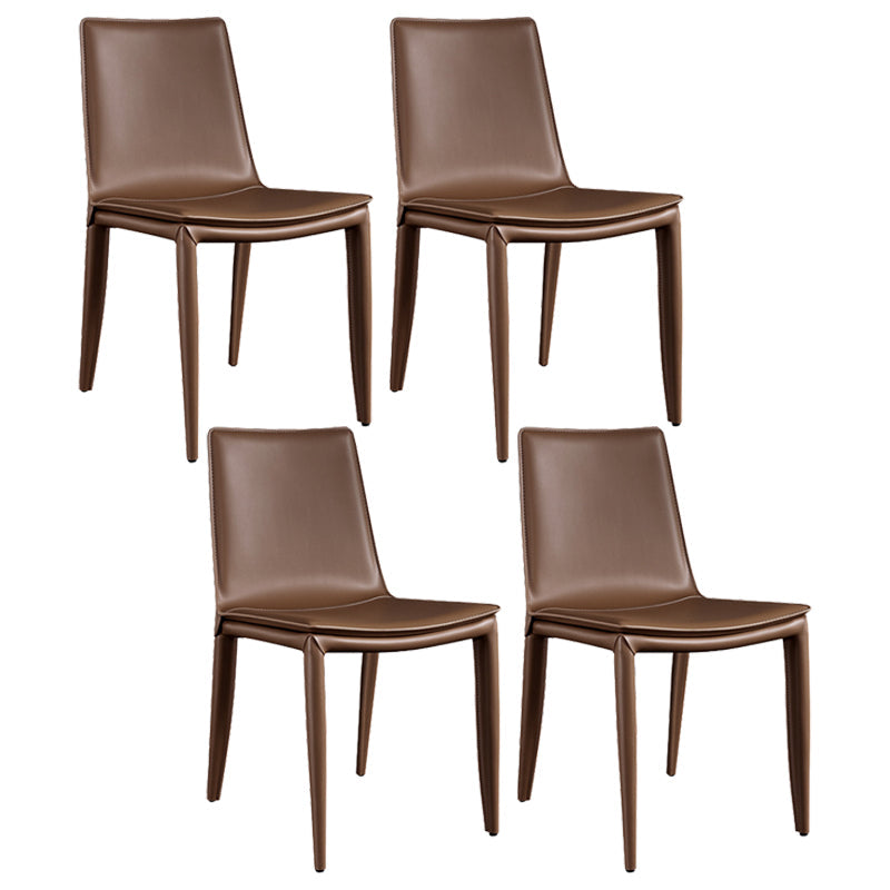 Contemporary Leather Curved Side Chair Matte Finish Parsons Chair Brown 4 Piece Set Clearhalo ' kitchen&dining_furn' 'Dining Chairs' 'Dining Tables & Seating' 'dining_chair' 'furn' 'furn_dining_chair' 'Furniture' 'furniture_dining_chair' 'Kitchen & Dining Furniture' 'kitchen' 4414313