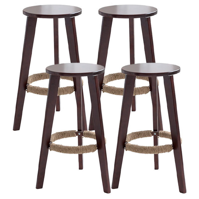 Industrial Rubberwood Stackable Simple Barstool Indoor Tall Stool with Round Seat Walnut 4 Piece Set Clearhalo 'Bar Furniture' 'Bar Stools' 'bar_stools' 'furn' 'furn_bar_stools' 'furniture_bar_stools' 'Kitchen & Dining Furniture' 'kitchen&dining_furn' 'kitchen' 'kitchen_furn' Furniture' 4416030