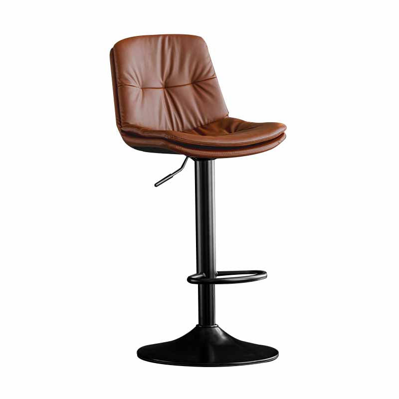 Nordic Metal Adjustable Swivel Barstool Indoor Tall Stool with Leather Seat Brown Black 1 Piece Clearhalo 'Bar Furniture' 'Bar Stools' 'bar_stools' 'furn' 'furn_bar_stools' 'furniture_bar_stools' 'Kitchen & Dining Furniture' 'kitchen&dining_furn' 'kitchen' 'kitchen_furn' Furniture' 4416088