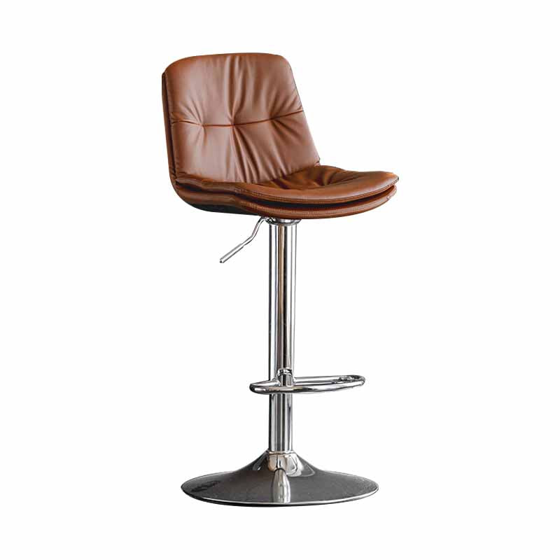 Nordic Metal Adjustable Swivel Barstool Indoor Tall Stool with Leather Seat Brown Silver 1 Piece Clearhalo 'Bar Furniture' 'Bar Stools' 'bar_stools' 'furn' 'furn_bar_stools' 'furniture_bar_stools' 'Kitchen & Dining Furniture' 'kitchen&dining_furn' 'kitchen' 'kitchen_furn' Furniture' 4416100