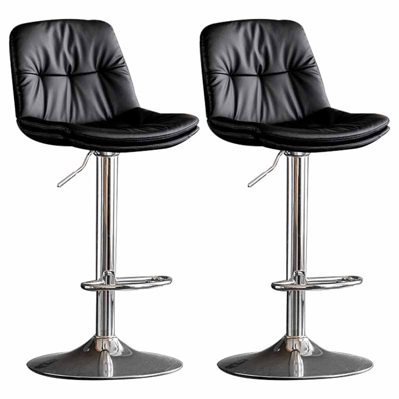 Nordic Metal Adjustable Swivel Barstool Indoor Tall Stool with Leather Seat Black Silver 2 Piece Set Clearhalo 'Bar Furniture' 'Bar Stools' 'bar_stools' 'furn' 'furn_bar_stools' 'furniture_bar_stools' 'Kitchen & Dining Furniture' 'kitchen&dining_furn' 'kitchen' 'kitchen_furn' Furniture' 4416111