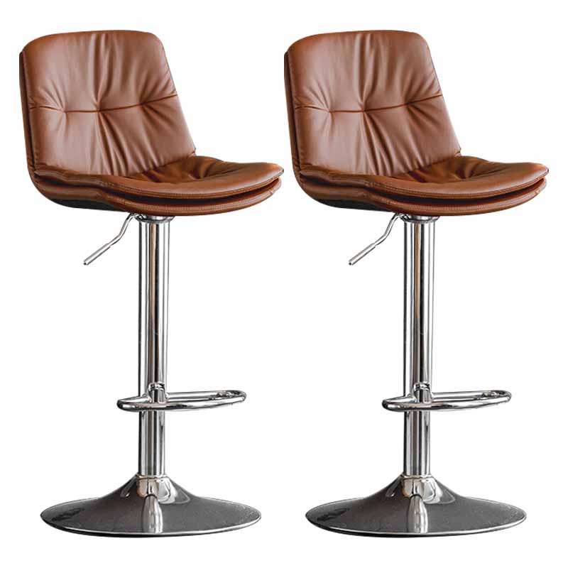 Nordic Metal Adjustable Swivel Barstool Indoor Tall Stool with Leather Seat Brown Silver 2 Piece Set Clearhalo 'Bar Furniture' 'Bar Stools' 'bar_stools' 'furn' 'furn_bar_stools' 'furniture_bar_stools' 'Kitchen & Dining Furniture' 'kitchen&dining_furn' 'kitchen' 'kitchen_furn' Furniture' 4416115
