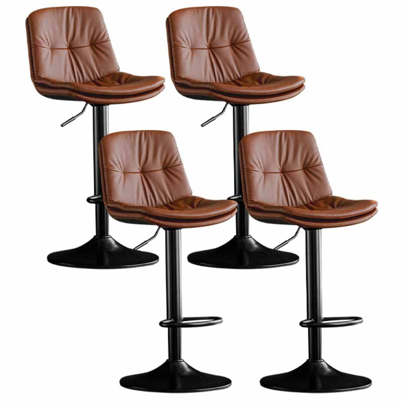 Nordic Metal Adjustable Swivel Barstool Indoor Tall Stool with Leather Seat Brown Black 4 Piece Set Clearhalo 'Bar Furniture' 'Bar Stools' 'bar_stools' 'furn' 'furn_bar_stools' 'furniture_bar_stools' 'Kitchen & Dining Furniture' 'kitchen&dining_furn' 'kitchen' 'kitchen_furn' Furniture' 4416121