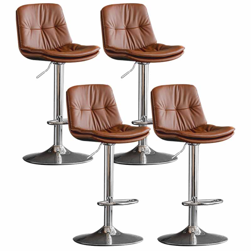 Nordic Metal Adjustable Swivel Barstool Indoor Tall Stool with Leather Seat Brown Silver 4 Piece Set Clearhalo 'Bar Furniture' 'Bar Stools' 'bar_stools' 'furn' 'furn_bar_stools' 'furniture_bar_stools' 'Kitchen & Dining Furniture' 'kitchen&dining_furn' 'kitchen' 'kitchen_furn' Furniture' 4416127