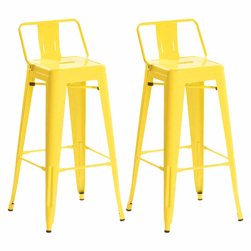 Industrial Iron Low Back Barstool 29.5" H Indoor Tall Stool with Square Seat Yellow 2 Piece Set Clearhalo 'Bar Furniture' 'Bar Stools' 'bar_stools' 'furn' 'furn_bar_stools' 'furniture_bar_stools' 'Kitchen & Dining Furniture' 'kitchen&dining_furn' 'kitchen' 'kitchen_furn' Furniture' 4416150