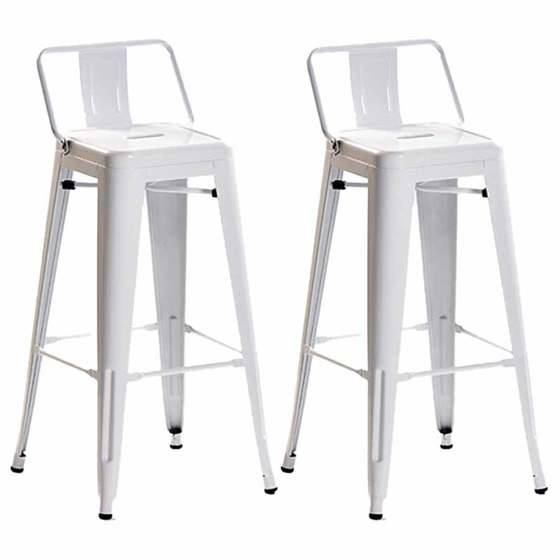 Industrial Iron Low Back Barstool 29.5" H Indoor Tall Stool with Square Seat White 2 Piece Set Clearhalo 'Bar Furniture' 'Bar Stools' 'bar_stools' 'furn' 'furn_bar_stools' 'furniture_bar_stools' 'Kitchen & Dining Furniture' 'kitchen&dining_furn' 'kitchen' 'kitchen_furn' Furniture' 4416153