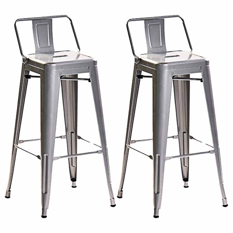 Industrial Iron Low Back Barstool 29.5" H Indoor Tall Stool with Square Seat Silver 2 Piece Set Clearhalo 'Bar Furniture' 'Bar Stools' 'bar_stools' 'furn' 'furn_bar_stools' 'furniture_bar_stools' 'Kitchen & Dining Furniture' 'kitchen&dining_furn' 'kitchen' 'kitchen_furn' Furniture' 4416155