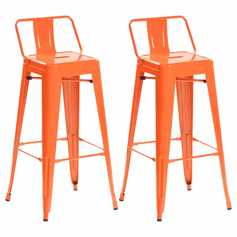 Industrial Iron Low Back Barstool 29.5" H Indoor Tall Stool with Square Seat Orange 2 Piece Set Clearhalo 'Bar Furniture' 'Bar Stools' 'bar_stools' 'furn' 'furn_bar_stools' 'furniture_bar_stools' 'Kitchen & Dining Furniture' 'kitchen&dining_furn' 'kitchen' 'kitchen_furn' Furniture' 4416156