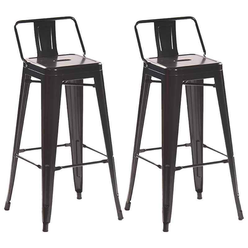 Industrial Iron Low Back Barstool 29.5" H Indoor Tall Stool with Square Seat Black 2 Piece Set Clearhalo 'Bar Furniture' 'Bar Stools' 'bar_stools' 'furn' 'furn_bar_stools' 'furniture_bar_stools' 'Kitchen & Dining Furniture' 'kitchen&dining_furn' 'kitchen' 'kitchen_furn' Furniture' 4416157
