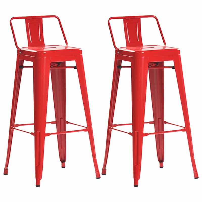 Industrial Iron Low Back Barstool 29.5" H Indoor Tall Stool with Square Seat Red 2 Piece Set Clearhalo 'Bar Furniture' 'Bar Stools' 'bar_stools' 'furn' 'furn_bar_stools' 'furniture_bar_stools' 'Kitchen & Dining Furniture' 'kitchen&dining_furn' 'kitchen' 'kitchen_furn' Furniture' 4416158