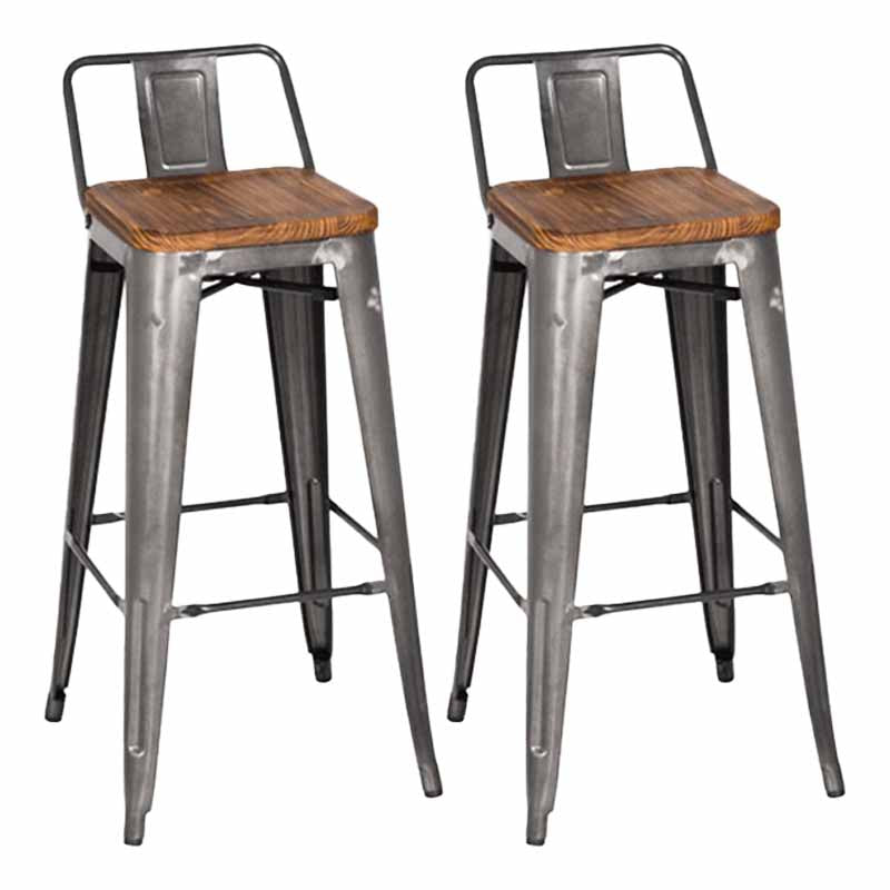 Industrial Iron Low Back Barstool 29.5" H Indoor Tall Stool with Square Seat Brown 2 Piece Set Clearhalo 'Bar Furniture' 'Bar Stools' 'bar_stools' 'furn' 'furn_bar_stools' 'furniture_bar_stools' 'Kitchen & Dining Furniture' 'kitchen&dining_furn' 'kitchen' 'kitchen_furn' Furniture' 4416159