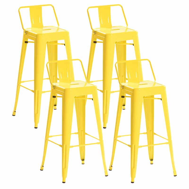 Industrial Iron Low Back Barstool 29.5" H Indoor Tall Stool with Square Seat Yellow 4 Piece Set Clearhalo 'Bar Furniture' 'Bar Stools' 'bar_stools' 'furn' 'furn_bar_stools' 'furniture_bar_stools' 'Kitchen & Dining Furniture' 'kitchen&dining_furn' 'kitchen' 'kitchen_furn' Furniture' 4416161