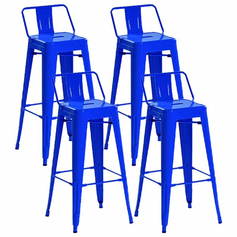 Industrial Iron Low Back Barstool 29.5" H Indoor Tall Stool with Square Seat Blue 4 Piece Set Clearhalo 'Bar Furniture' 'Bar Stools' 'bar_stools' 'furn' 'furn_bar_stools' 'furniture_bar_stools' 'Kitchen & Dining Furniture' 'kitchen&dining_furn' 'kitchen' 'kitchen_furn' Furniture' 4416163