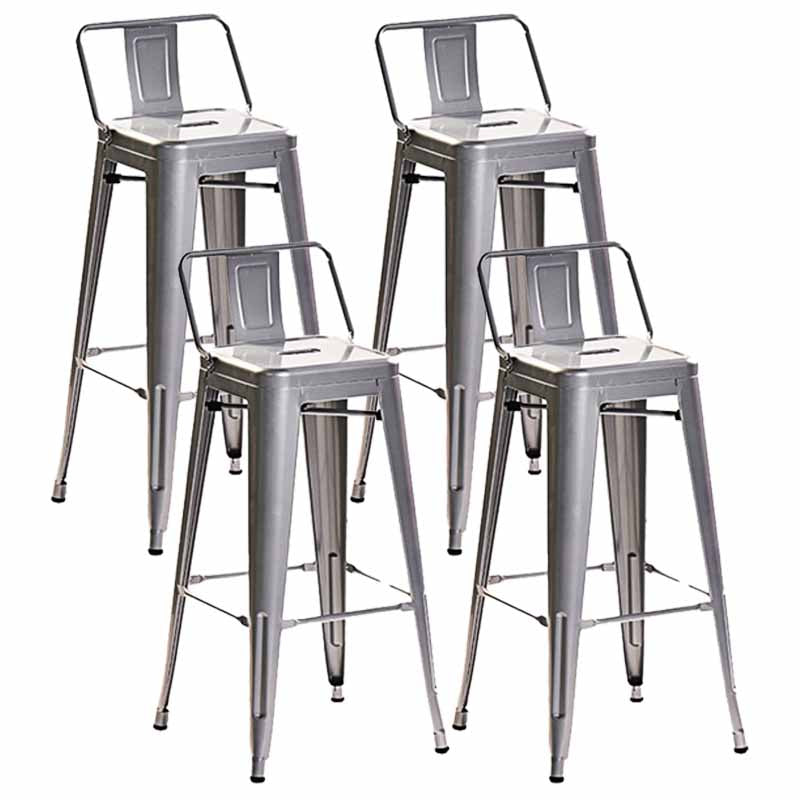 Industrial Iron Low Back Barstool 29.5" H Indoor Tall Stool with Square Seat Silver 4 Piece Set Clearhalo 'Bar Furniture' 'Bar Stools' 'bar_stools' 'furn' 'furn_bar_stools' 'furniture_bar_stools' 'Kitchen & Dining Furniture' 'kitchen&dining_furn' 'kitchen' 'kitchen_furn' Furniture' 4416166