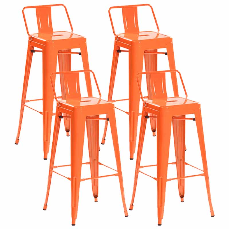 Industrial Iron Low Back Barstool 29.5" H Indoor Tall Stool with Square Seat Orange 4 Piece Set Clearhalo 'Bar Furniture' 'Bar Stools' 'bar_stools' 'furn' 'furn_bar_stools' 'furniture_bar_stools' 'Kitchen & Dining Furniture' 'kitchen&dining_furn' 'kitchen' 'kitchen_furn' Furniture' 4416167