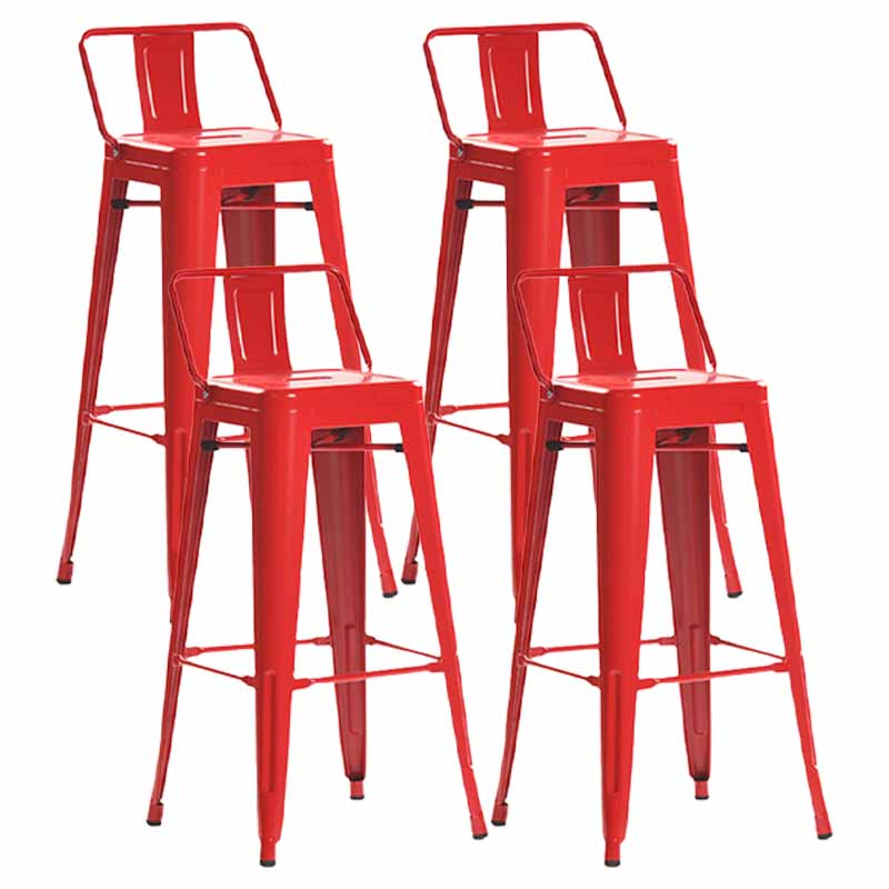 Industrial Iron Low Back Barstool 29.5" H Indoor Tall Stool with Square Seat Red 4 Piece Set Clearhalo 'Bar Furniture' 'Bar Stools' 'bar_stools' 'furn' 'furn_bar_stools' 'furniture_bar_stools' 'Kitchen & Dining Furniture' 'kitchen&dining_furn' 'kitchen' 'kitchen_furn' Furniture' 4416169