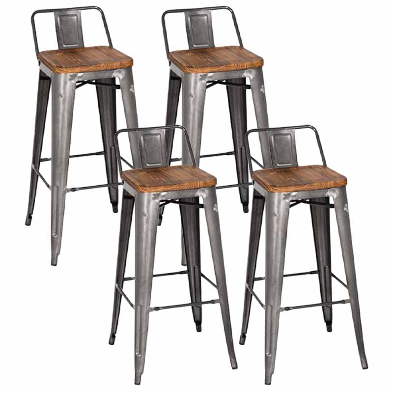 Industrial Iron Low Back Barstool 29.5" H Indoor Tall Stool with Square Seat Brown 4 Piece Set Clearhalo 'Bar Furniture' 'Bar Stools' 'bar_stools' 'furn' 'furn_bar_stools' 'furniture_bar_stools' 'Kitchen & Dining Furniture' 'kitchen&dining_furn' 'kitchen' 'kitchen_furn' Furniture' 4416170
