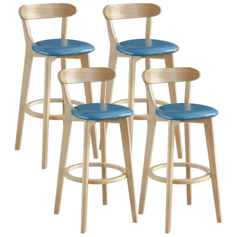 Nordic Wood Simple Barstool 28" H Indoor Tall Stool with Upholstered Lake Blue 4 Piece Set Clearhalo 'Bar Furniture' 'Bar Stools' 'bar_stools' 'furn' 'furn_bar_stools' 'furniture_bar_stools' 'Kitchen & Dining Furniture' 'kitchen&dining_furn' 'kitchen' 'kitchen_furn' Furniture' 4416311